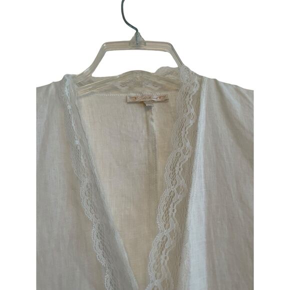 Gold Hawk 100% Linen Open Cardigan Topper Women Size Small White Lace Coverup - Picture 4 of 7